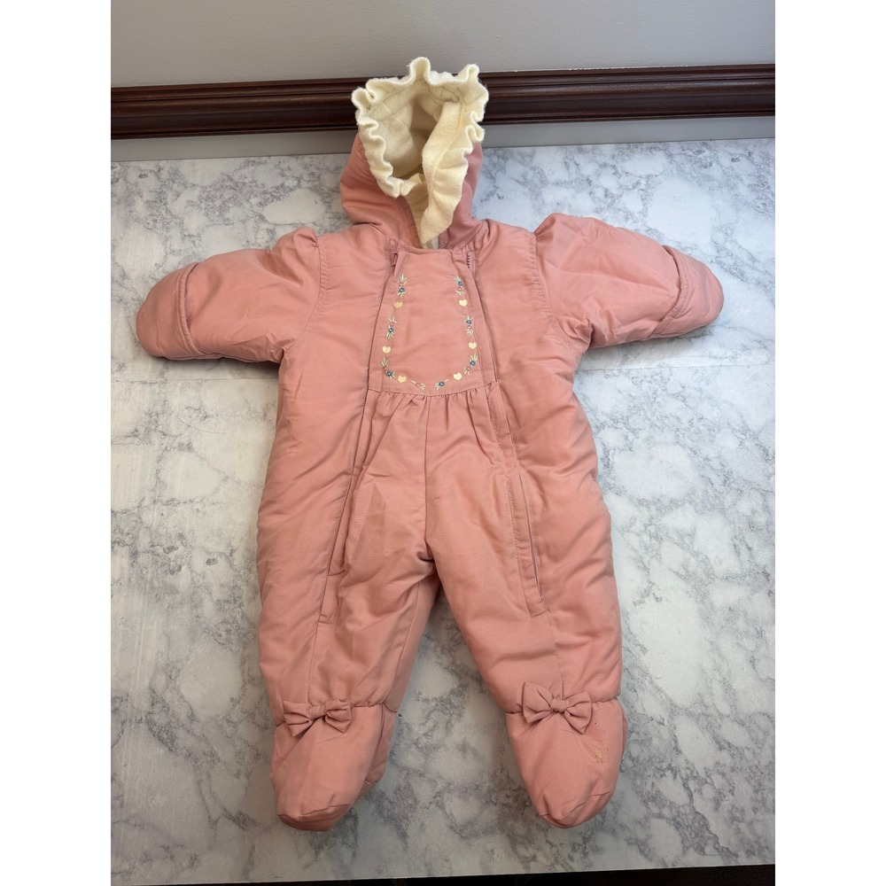La Petite by Rothschild Baby Girls Pink Floral Embroidered Snowsuit 6/9 Months